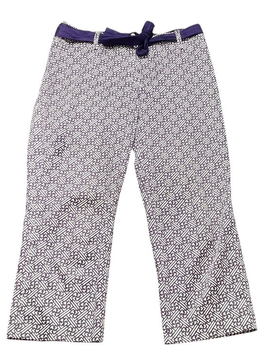 Talbots Pants - Talbots Pants Womens Size 10 Purple White Geometric Print with Belt Career Wear